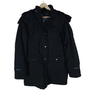 Eddie Bauer Womens Parka Coat Medium Black Quilted Hooded Puffer Preppy Jacket